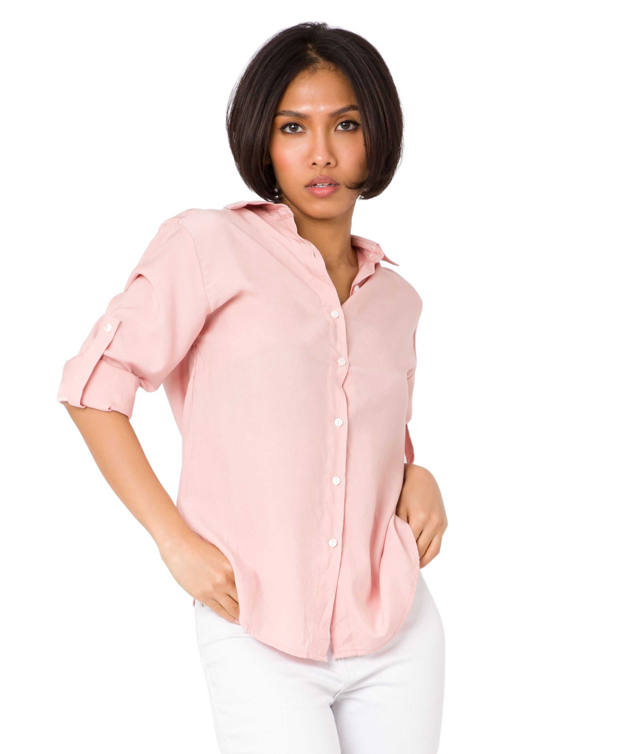 KRISP Turn Up Sleeve Button Down Basic Shirt (11096)